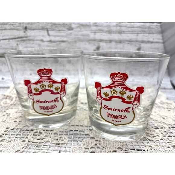 Vintage Smirnoff Rocks/Low Ball glasses Barware Souvenir Advertising Glasses 70s - Picture 1 of 7